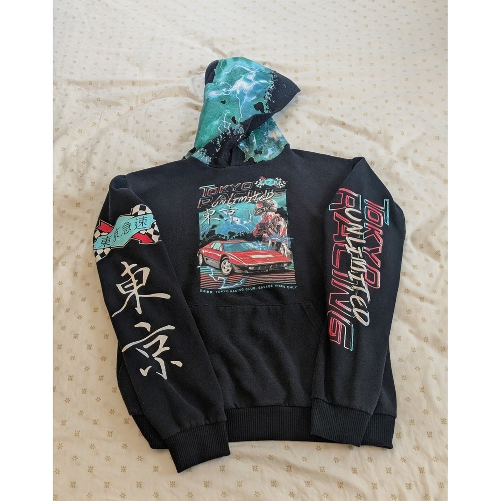 Fresh Laundry Tokyo Unlimited Racing Hoodie Black Graphic JDM Streetwear Large